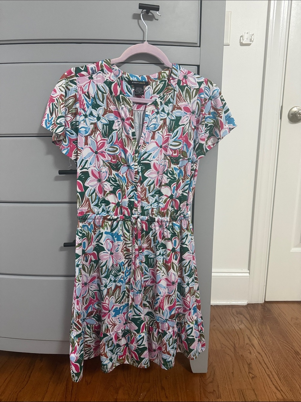 Robert Louis Pink, Green & Blue Floral Tiered Short Sleeve Dress